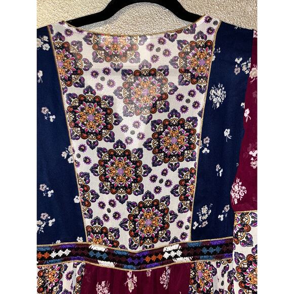 Anthropologie Maeve Boho CottageCore Grunge Hippie Velvet Blue Red Peasant Dress - Picture 10 of 11